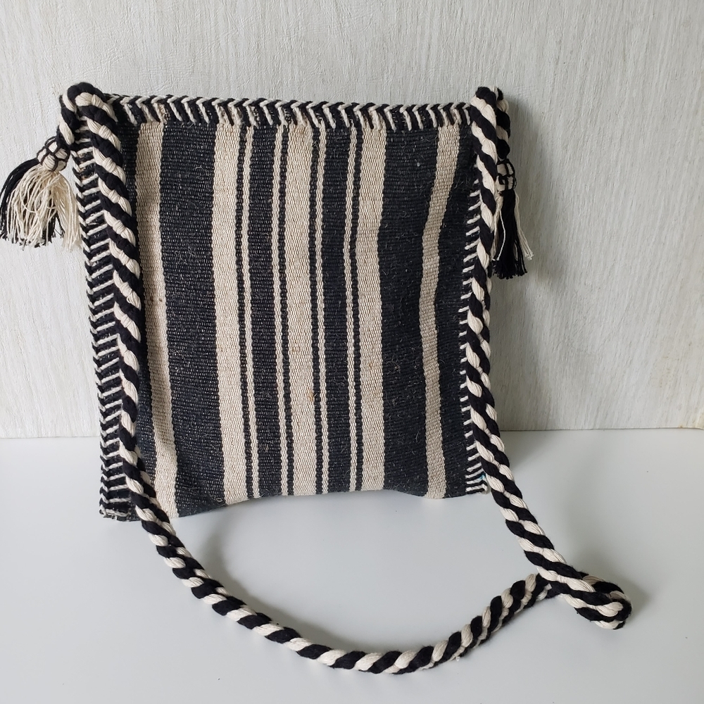 Vtg Y2k Boho Texture Stripe Print Crossbody Bag